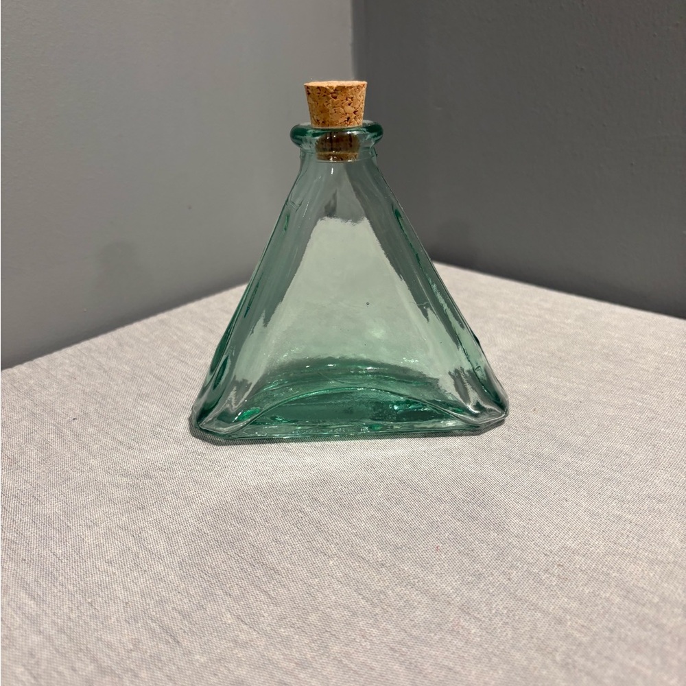 Green Glass Triangle Shaped Bottle with Cork